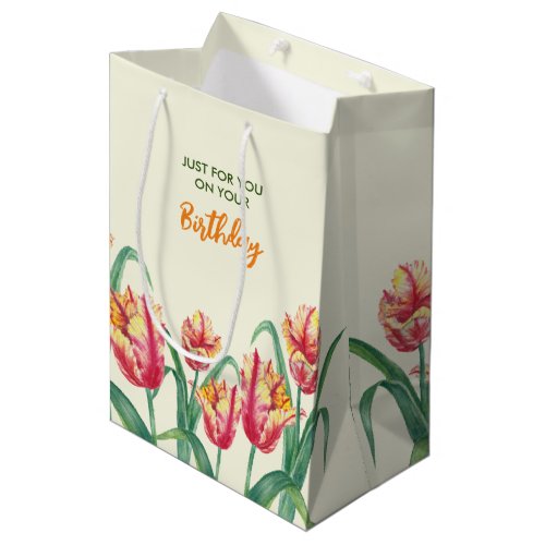 Birthday Yellow Parrot Tulips Floral Just for You Medium Gift Bag