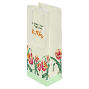 Birthday Yellow Parrot Tulips Floral Just for You Wine Gift Bag