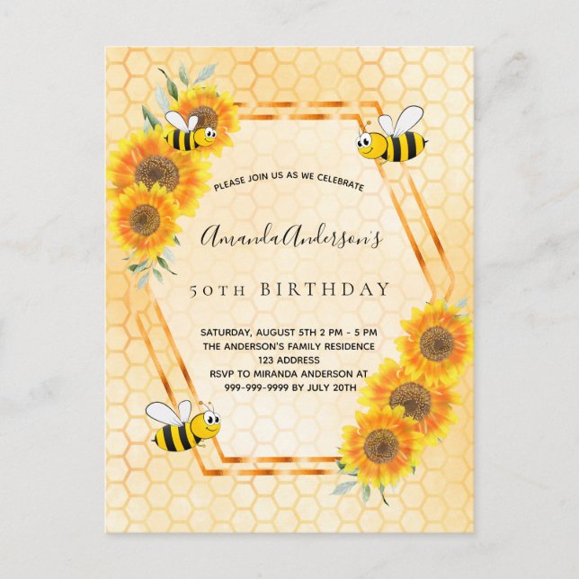 Birthday yellow rustic sunflowers invitation postcard (Front)
