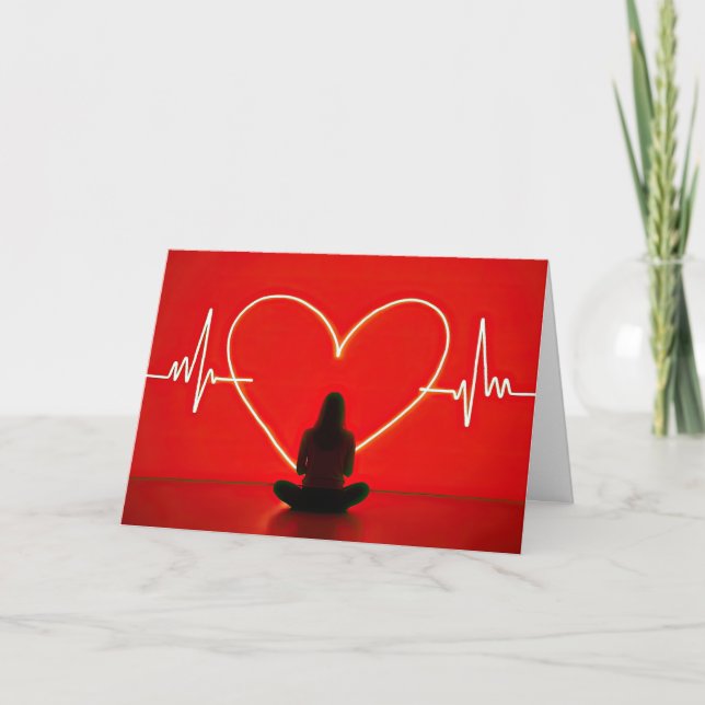 Birthday Yoga Pose With Heartbeat Lines Card (Front)