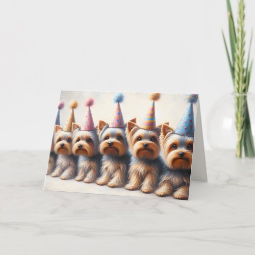 Birthday Yorkies With Party Hats Card