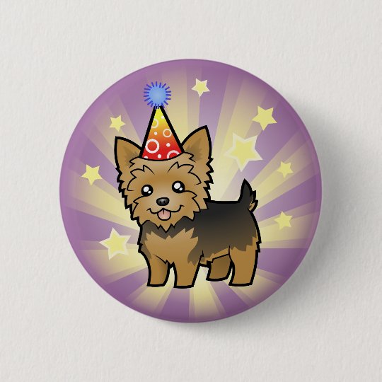 Birthday Yorkshire Terrier Short Hair No Bow Pinback Button