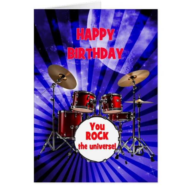 Birthday You Rock Drums Cards (Front)