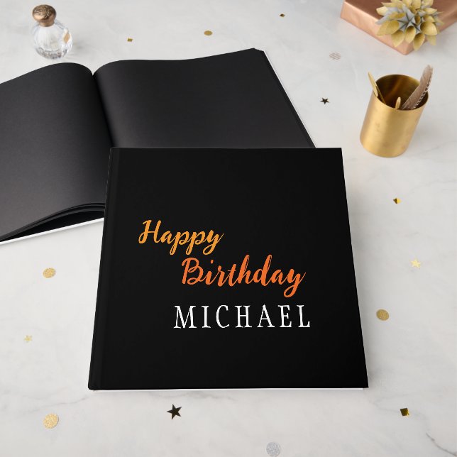 Birthday Your Name Minimalist Personal Modern Guest Book (Front Open)