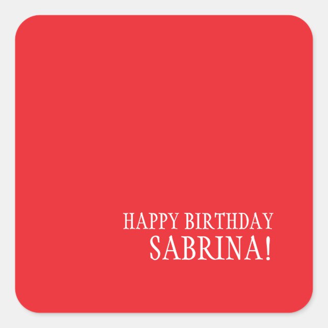 Birthday Your Name Minimalist Personal Modern Red Square Sticker (Front)