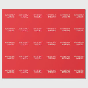 Birthday Your Name Minimalist Personal Modern Red Wrapping Paper