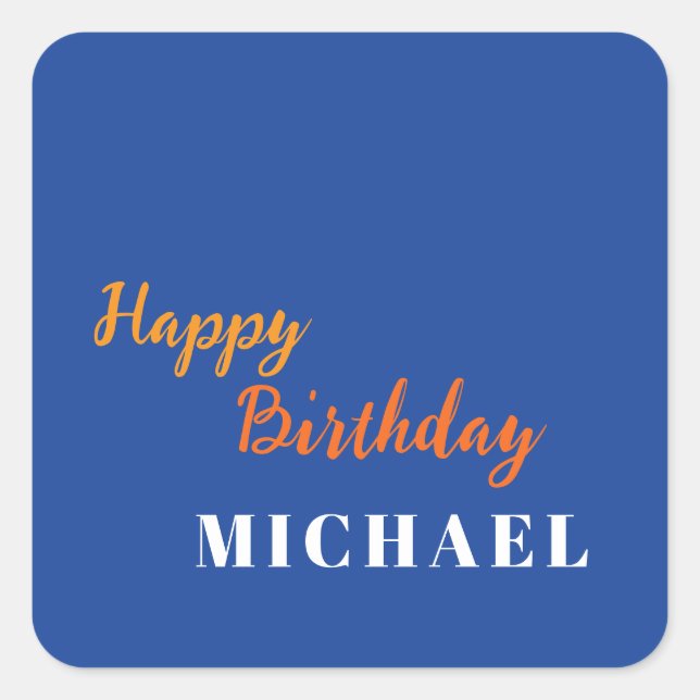 Birthday Your Name Minimalist Personal Modern Square Sticker (Front)