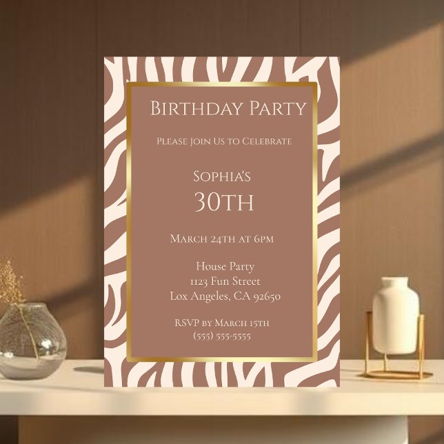 Birthday-Zebra Pattern-Mocha Mousse- Invitation (Birthday-Zebra Pattern-Mocha Mousse- Invitation)