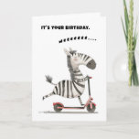 Birthday Zebra Scooter Fun Free Spirit Card<br><div class="desc">weeeeee... ..we hope their day brings lots of fun,  smiles,  laughs and joy!  Contented zebra sails happily on his/her scooter having a great time.  This card wishes the birthday gal or guy a great time,  too.  We left it blank inside for your personal message.  Thank you for your interest.</div>