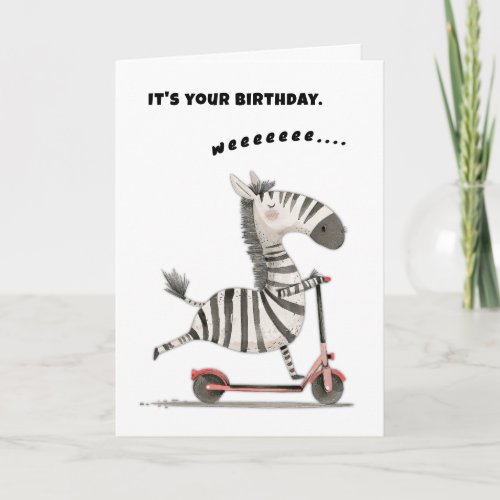 Birthday Zebra Scooter Fun Free Spirit Card