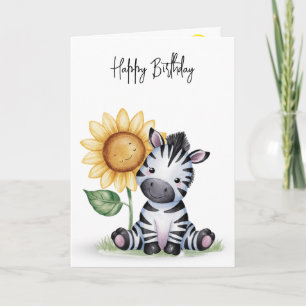 Birthday Zebra With a Sunflower Card