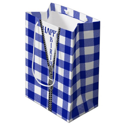 Birthday Zipper On Buffalo Plaid  Medium Gift Bag