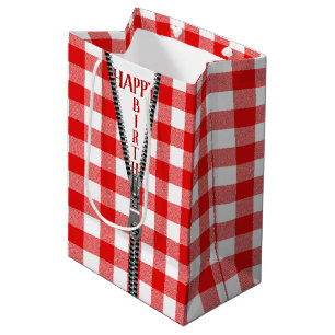 Birthday Zipper On Buffalo Plaid Medium Gift Bag