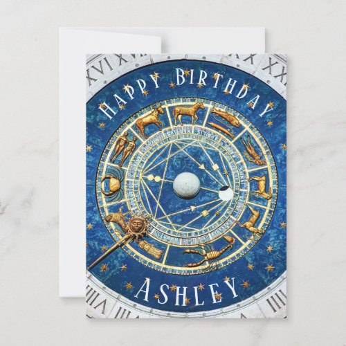 Birthday Zodiac Wheel Star Signs Celestial Blue Postcard