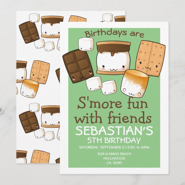 Birthdays are more fun with friends marshmallow invitation (Front/Back)