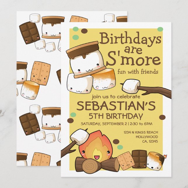 Birthdays are more fun with friends marshmallow invitation (Front/Back)