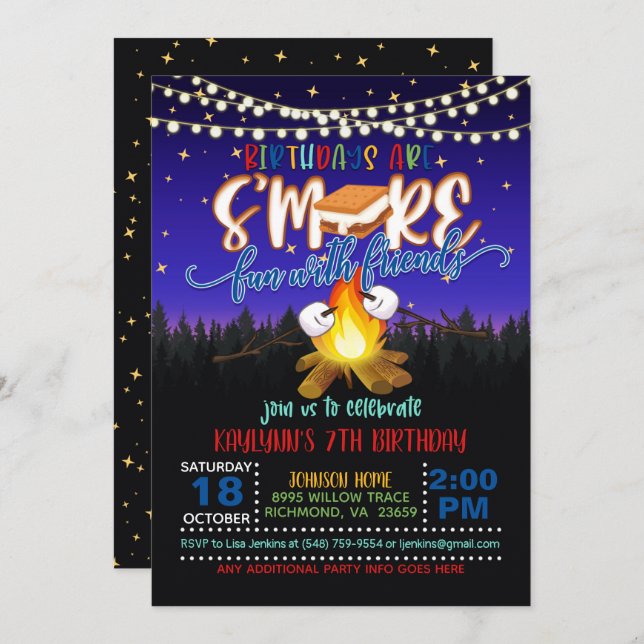 Birthdays Are S'more Fun with Friends Invitation B (Front/Back)