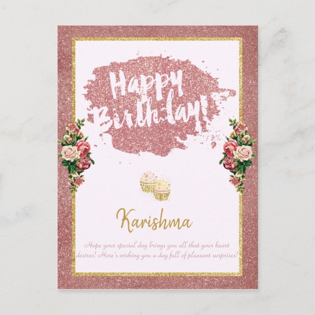 birthdays Personal name change Rose gold Card (Front)