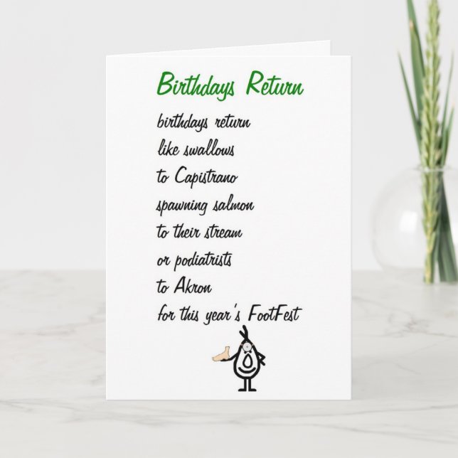 Birthdays Return - a funny birthday poem Card (Front)