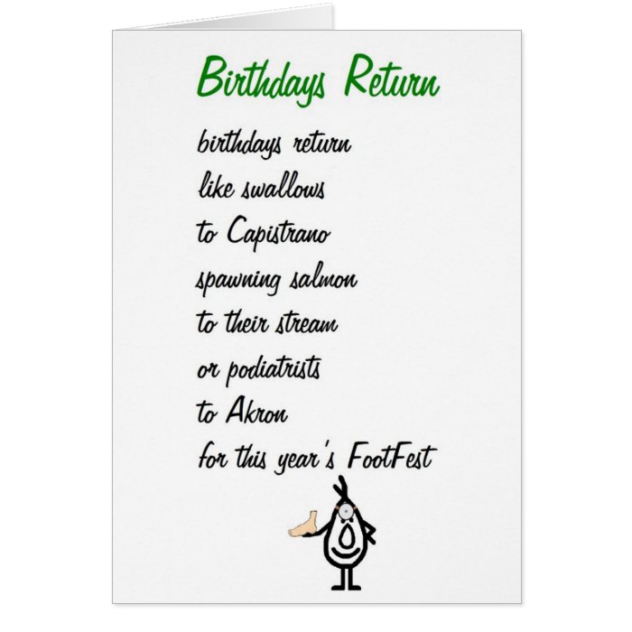 Birthdays Return   a funny birthday poem Card