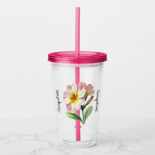BirthFlower February Primrose Tumbler with Lid (Front)