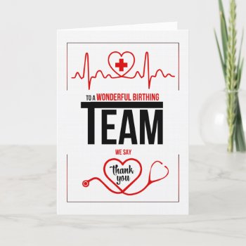 Birthing Team Red Black And White Thank You Card by SalonOfArt at Zazzle