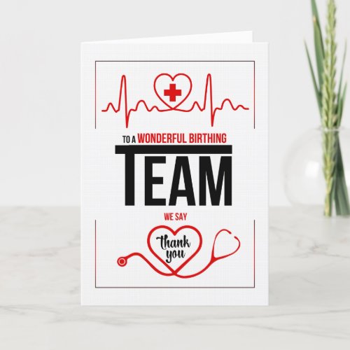 Birthing Team Red Black and White Thank You Card
