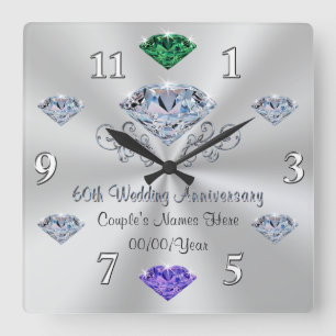 Birthstone 60th Wedding Anniversary Gift Ideas Square Wall Clock