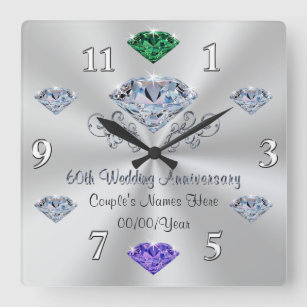 Birthstone 60th Wedding Anniversary Gift Ideas Square Wall Clock