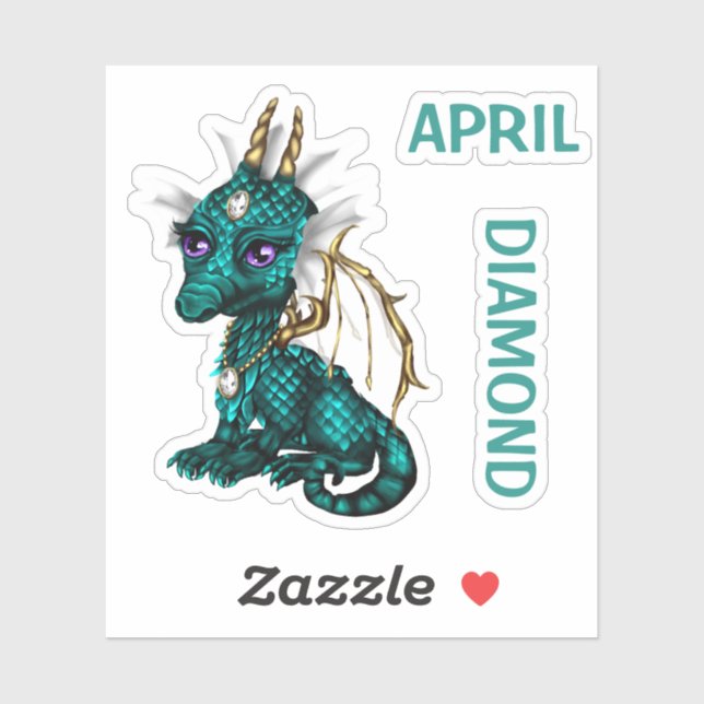 Birthstone Baby Dragon April Diamond Sticker (Sheet)