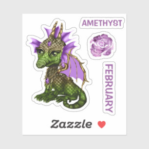 Birthstone Baby Dragon February Amethyst Sticker