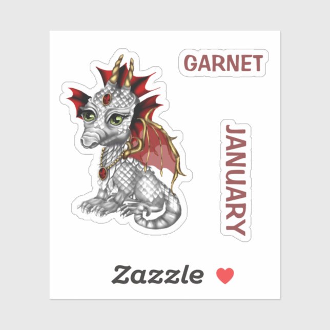 Birthstone Baby Dragon January Garnet Sticker (Sheet)