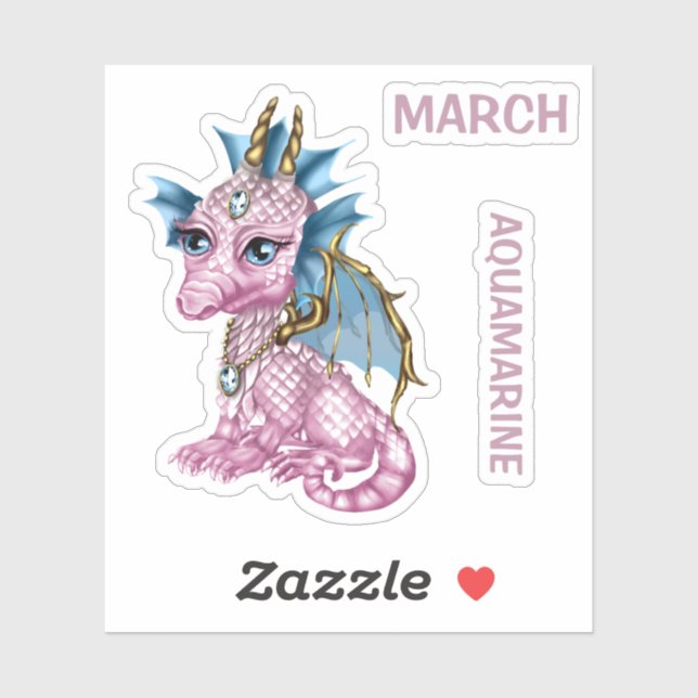 Birthstone Baby Dragon March Aquamarine Sticker (Sheet)