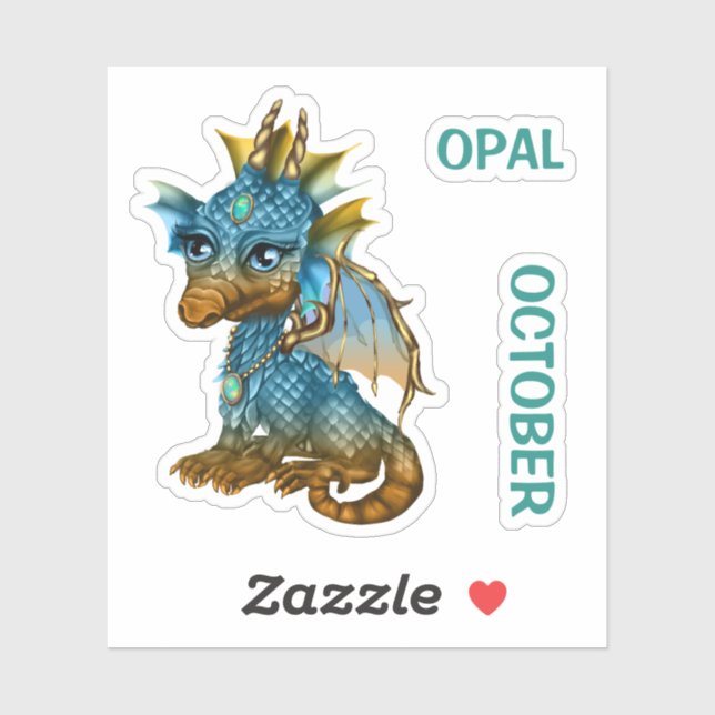 Birthstone Baby Dragon October Opal Sticker (Sheet)