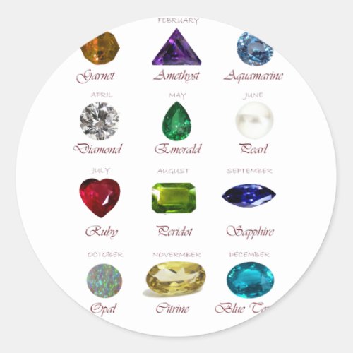 Birthstone Chart Classic Round Sticker