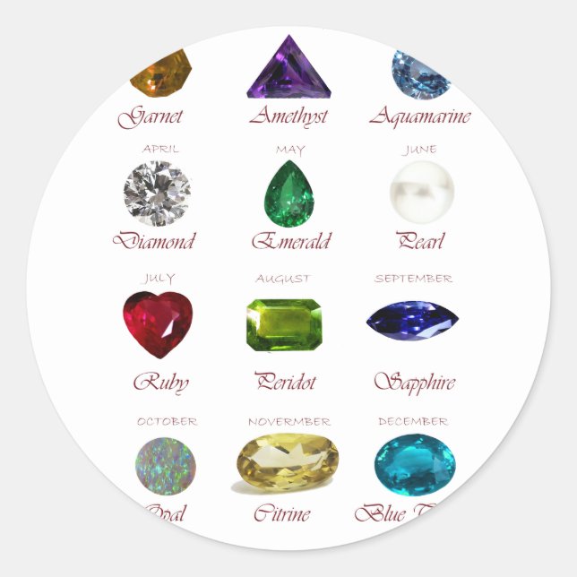 Birthstone Chart Classic Round Sticker (Front)