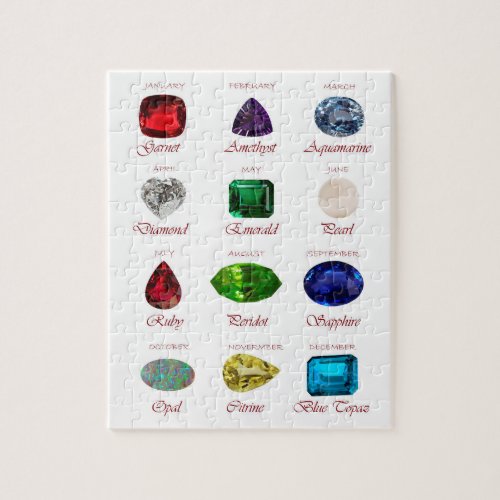 Birthstone Chart Gemstones Chart 12 Months Jigsaw Puzzle