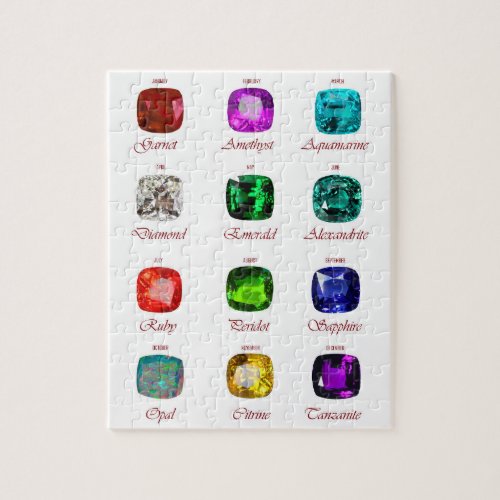 Birthstone Chart Gemstones Chart 12 Months Jigsaw Puzzle