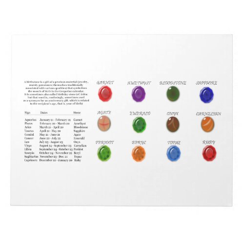 Birthstone Chart Notepad