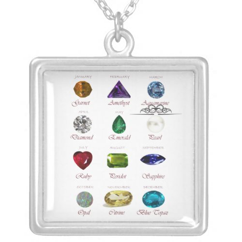 Birthstone Chart Silver Plated Necklace