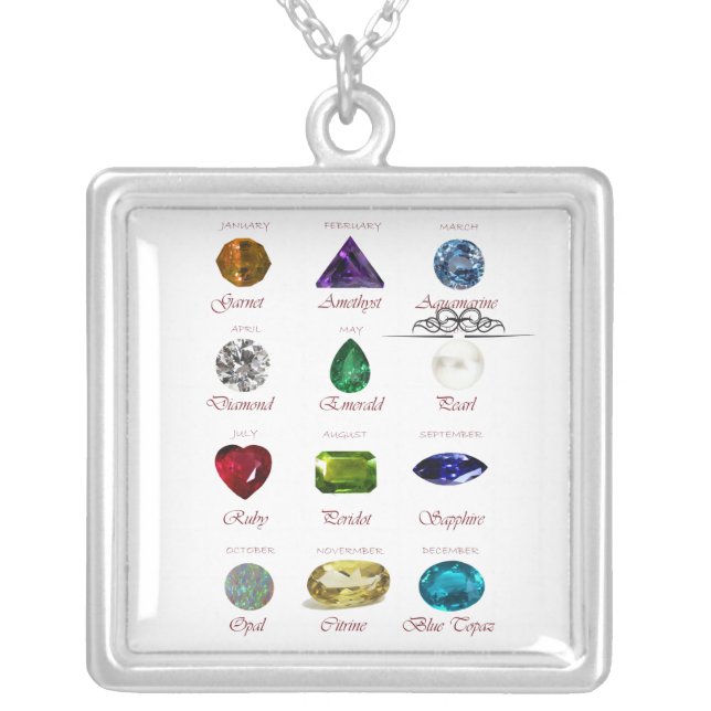 Birthstone Chart Silver Plated Necklace (Front)