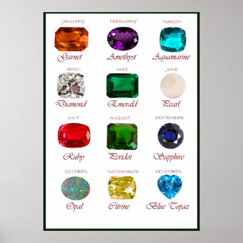 Birthstone chart with 12 Gemstones Puzzle