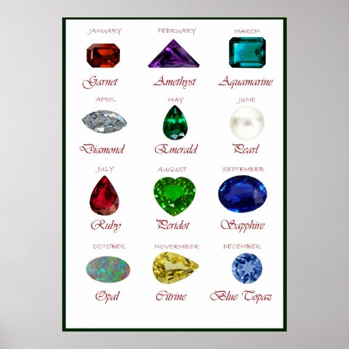 Birthstone chart with 12 Gemstones Puzzle