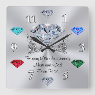 Birthstone Diamond Anniversary Clock for Parents