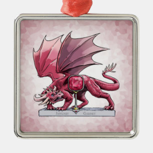 Birthstone Dragon - January Red Garnet Metal Ornament