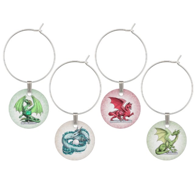 Birthstone Dragons: Set 2 of 3 Wine Charm (Staggered)