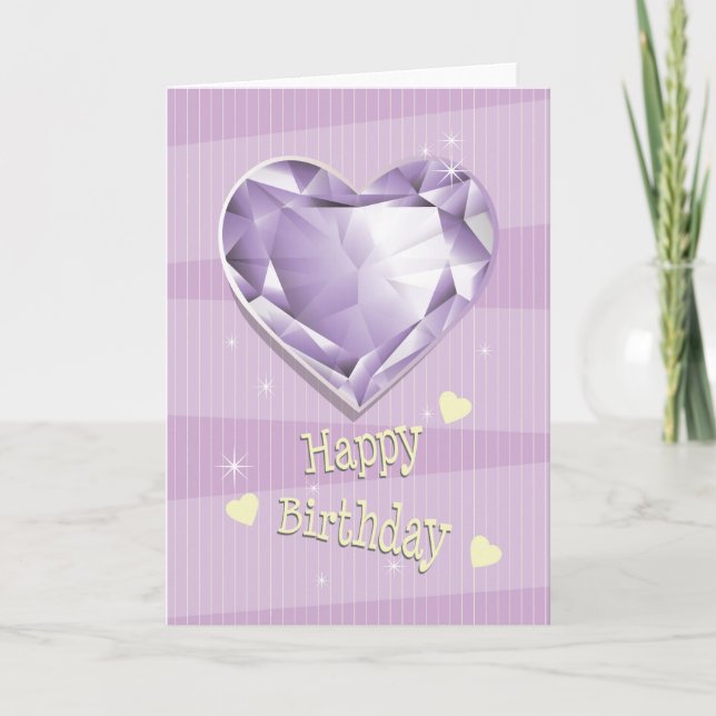 Birthstone February Purple Amethyst Heart Birthday Card (Front)