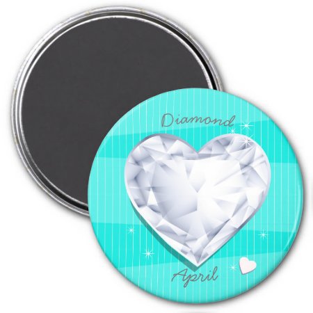 Birthstones April Diamond Cool Blue Heart Magnet