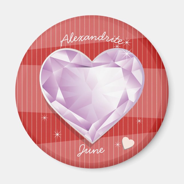 Birthstones June Alexandrite Pink Purple Heart Magnet (Front)