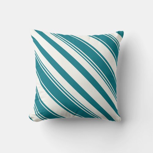 Biscay Bay Blue Diagonal Stripes Throw Pillow